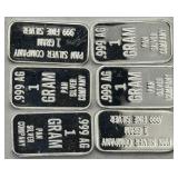 (KK)  6 Silver 1 Gram Bars