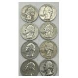 (KK) 8 Silver Washington Quarter Dollar Coins
