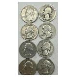 (KK) 8 Silver Washington Quarter Dollar Coins
