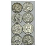 (KK) 8 Silver Washington Quarter Dollar Coins