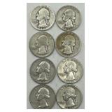 (KK) 8 Silver Washington Quarter Dollar Coins