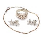 (HI) Sterling SIlver Ring, Earrings & Bracelet