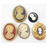 (S) Gold Tone Cameo Pins and Lockets