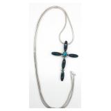 (KC) Sterling Onyx & Turquoise Cross Necklace