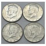 (KK) 4 Silver 1964 Kennedy Half Dollar Coins