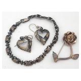 (S) Sterling Silver Bracelet, Earrrings & Brooch
