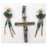 (S) Sterling Crross Pendant and earrings