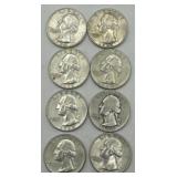 (KK) 8 Silver Washington Quarter Dollar Coins