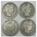 (KK) 4 Silver Barber Half Dollar Coins