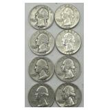 (KK) 8 Silver Washington Quarter Dollar Coins