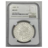 (DY) Silver 1889 Morgan Dollar Coin Graded MS63