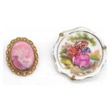 (KC) Limoges Brooch and Cameo brooch