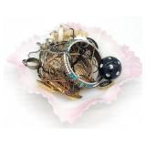 (ZA) Trinket Dish With Costume Jewelry