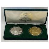 (E) 2 Golden Eagle Medallions 1 24kt Gold Layered