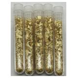 (KK) 5 Glass Vials of Gold Flakes  (3.5" long)