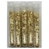 (KK) 5 Glass Vials of Gold Flakes  (3.5" long)