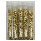 (KK) 5 Glass Vials of Gold Flakes  (3.5" long)