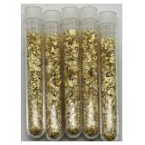 (KK) 5 Glass Vials of Gold Flakes  (3.5" long)