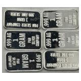 (KK)  6 Silver 1 Gram Bars