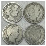 (KK) 4 Silver Barber Half Dollar Coins