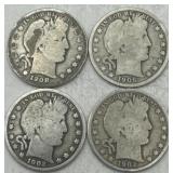 (KK) 4 Silver Barber Half Dollar Coins