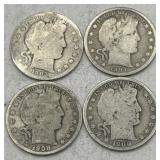 (KK) 4 Silver Barber Half Dollar Coins