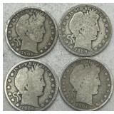 (KK) 4 Silver Barber Half Dollar Coins
