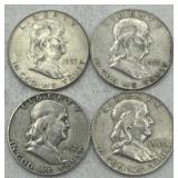 (KK) 4 Silver Franklin Half Dollar Coins