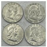 (KK) 4 Silver Franklin Half Dollar Coins