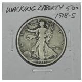 (DY) Silver 1918 s Walking Liberty Half Dollar