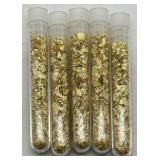 (KK) 5 Glass Vials of Gold Flakes  (3.5" long)