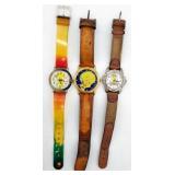 (E) Three Tweety Bird Looney Tunes Wristwatches