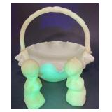 (TB) Fenton Satin Uranium Glass Basket and