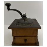 (BL) Antique Wood and Cast Iron Coffee Mill.