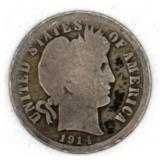 (RB) Silver 1914 Barber Dime Coin
