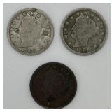 (RB) (3) Silver 1900, 05, 06 Liberty "V" Nickel