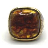 (LG) Sterling Silver Square Cut Honey Amber