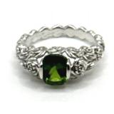 (LG) Sterling Silver Emerald Ring Of Roses Ring