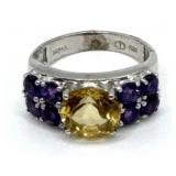 (LG) Sterling Silver Citrine & Amethyst Statement