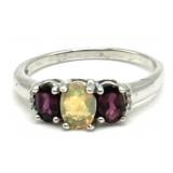 (LG) Sterling Silver Garnet, Opal and Diamond