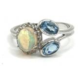 (LG) Sterling Silver Opal and Topaz Fashion Ring