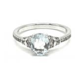(LG) Sterling Silver Aquamarine and Diamond