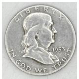 (RB) Silver 1953 D Franklin Half Dollar Coin