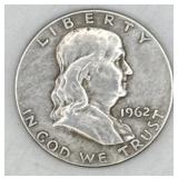 (RB) Silver 1962 D Franklin Half Dollar Coin