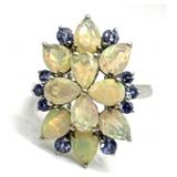 (LG) Sterling Silver Opal and Tanzanite Cluster