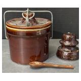 (TB) USA Pottery Crock, Insulator and Spoon,