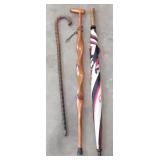(JJ) Wood Canes (Tallest 38") & Umbrella