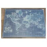 (JY) Azure World Map on Canvas, 50" x 3