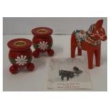 (ML) Dala Horse And Sweedish Candlestick Holders,