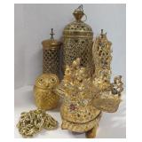 (KD) Vtg Brass Style Plated Candle Holders 10"T &